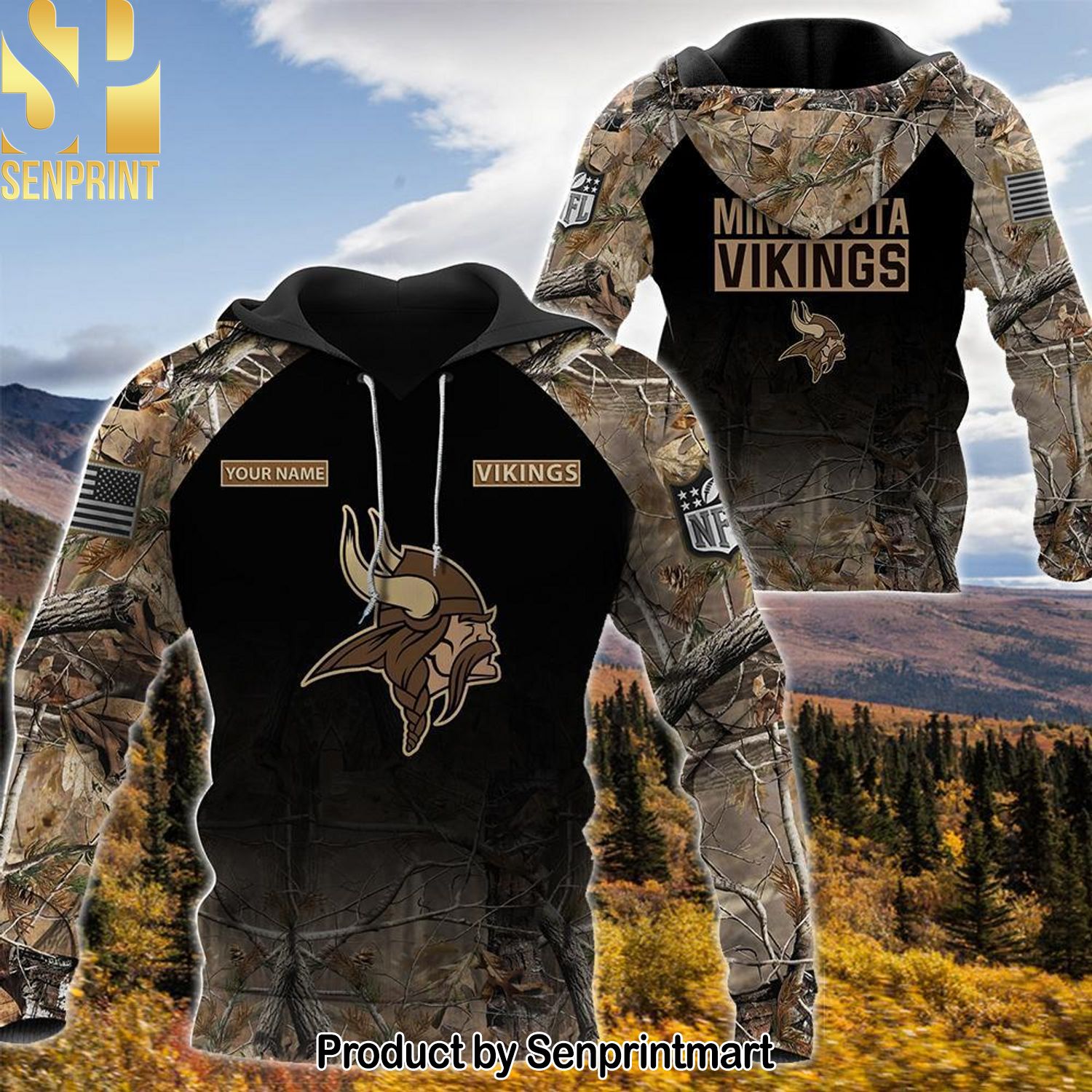 A Minnesota VikingsPersonalized Your Name Hunting Camo Style 3D Shirt