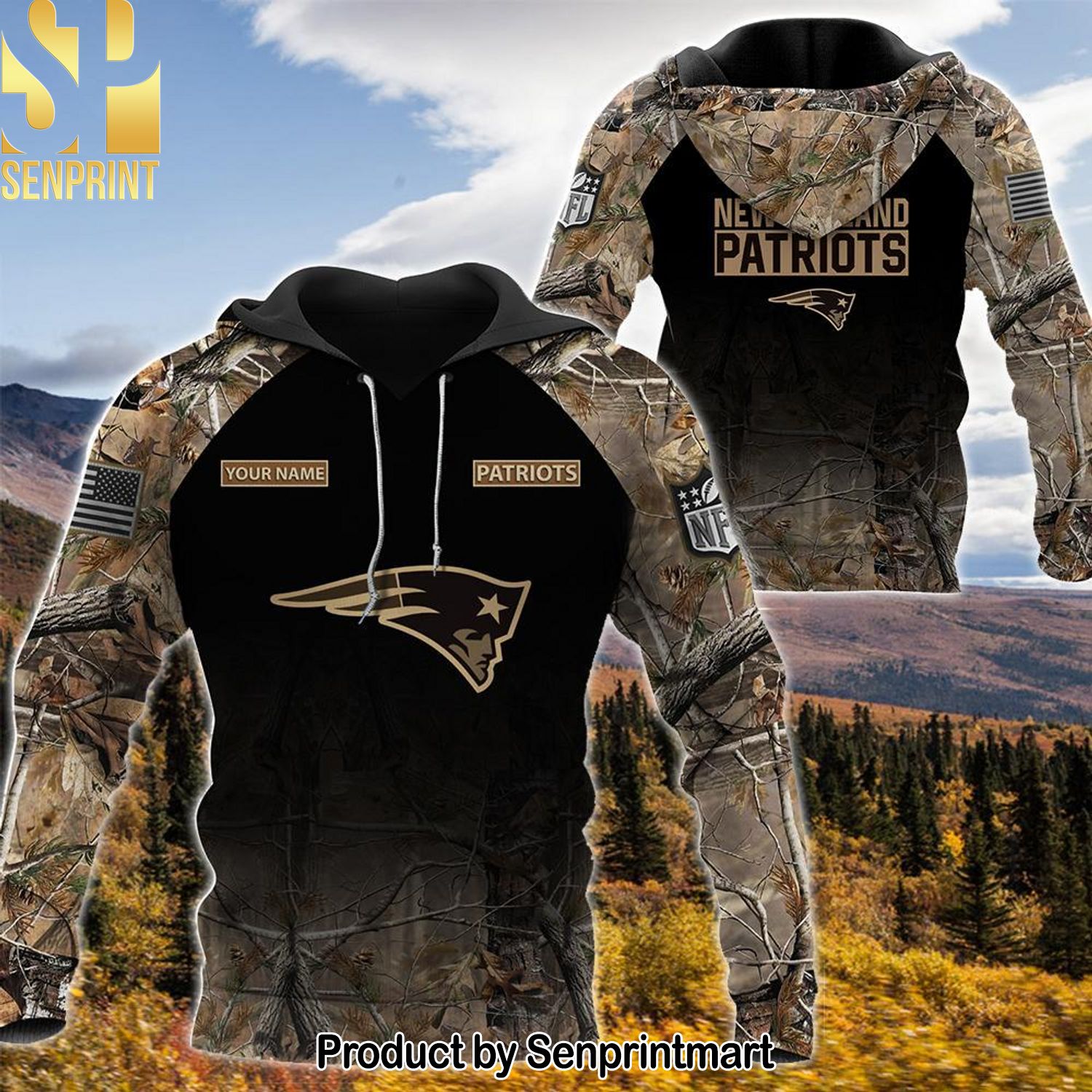 A New England Patriots Personalized Your Name Hunting Camo Style Full Printed Shirt