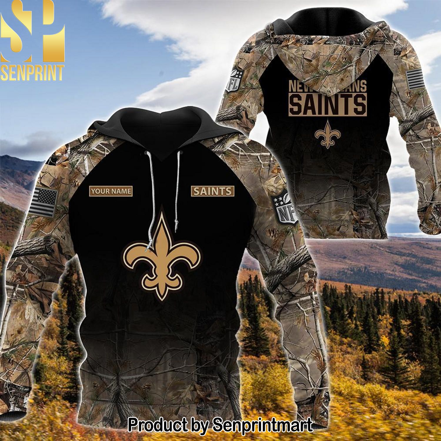 A New Orleans SaintsPersonalized Your Name Hunting Camo Style Full Print Shirt