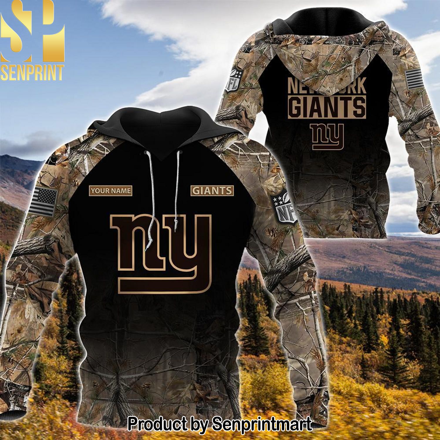 A New York Giants Personalized Your Name Hunting Camo Style Full Printing Shirt