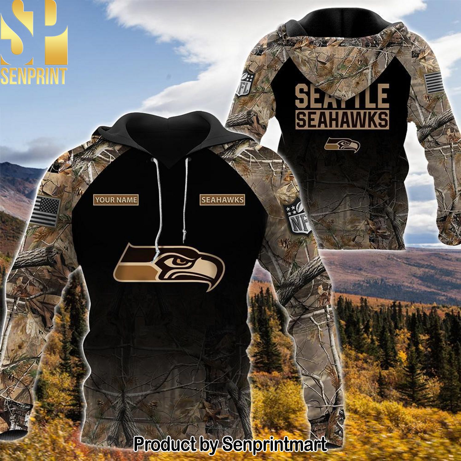 A Seattle seahawks Personalized Your Name Hunting Camo Style New Outfit Shirt