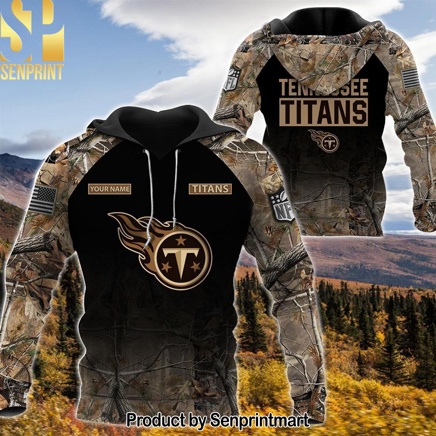 A Tennessee Titans Personalized Your Name Hunting Camo Style High Fashion Shirt