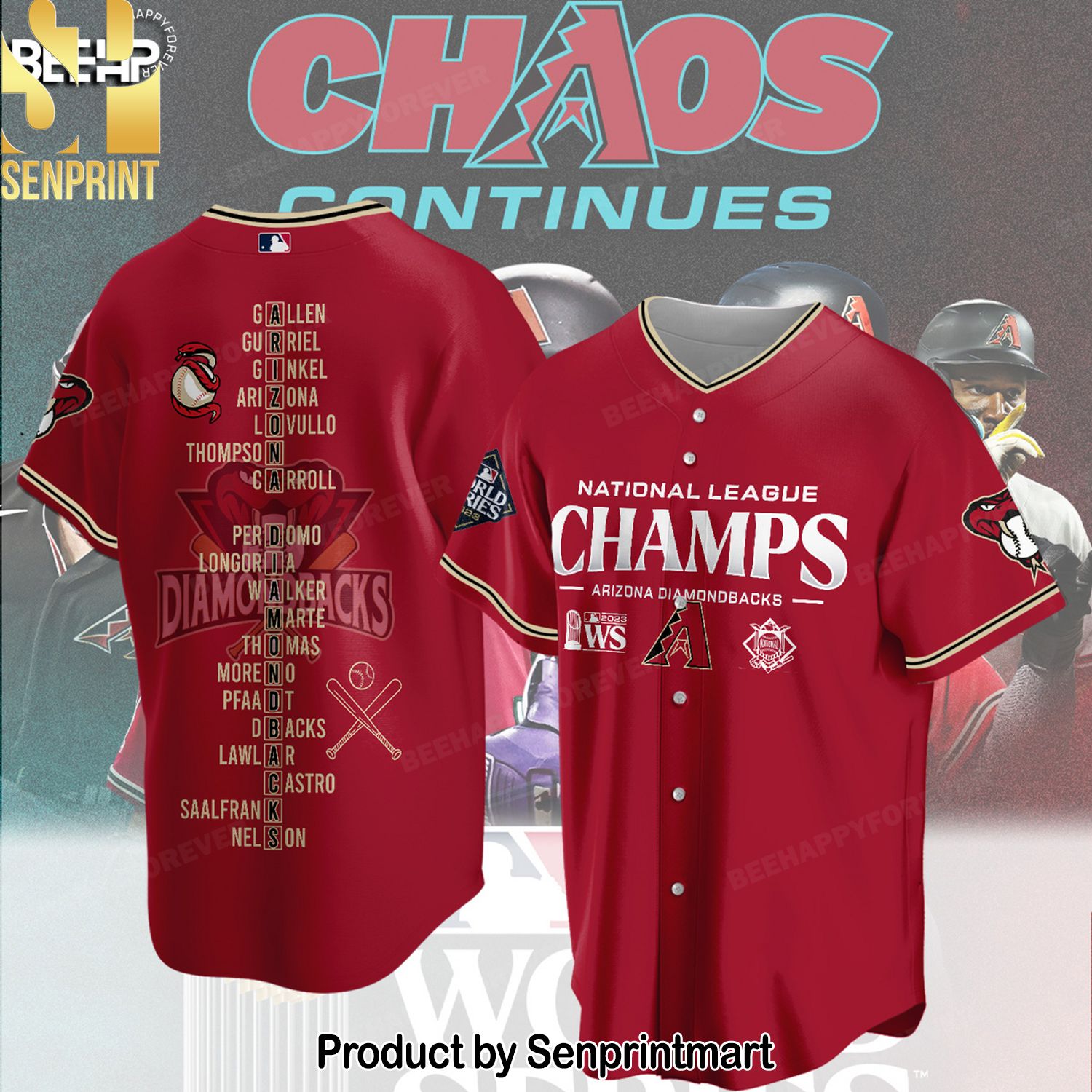 Arizona Diamondbacks National League Champions Full Printed Shirt