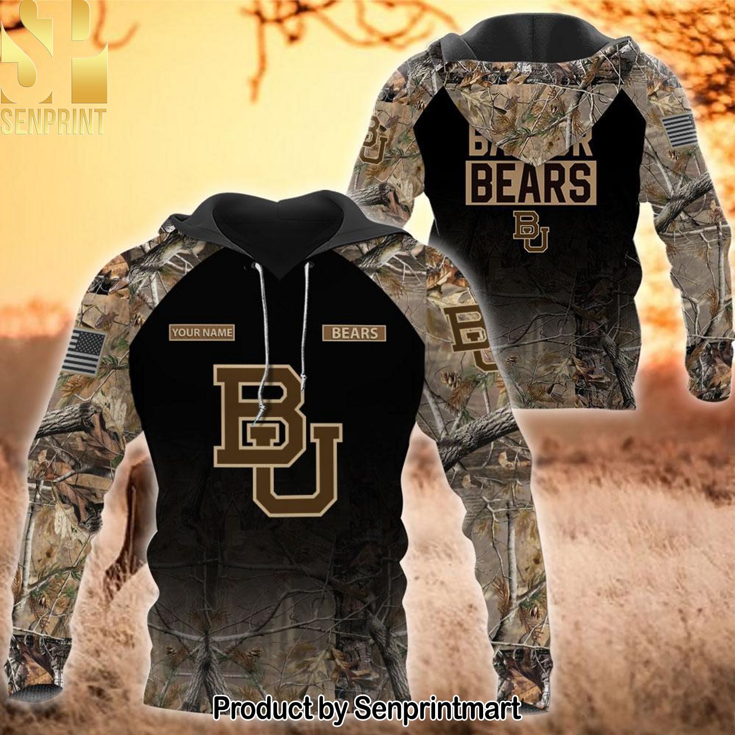 NCAA Baylor Bears Personalized Your Hunting Camo Style Hot Fashion 3D Shirt