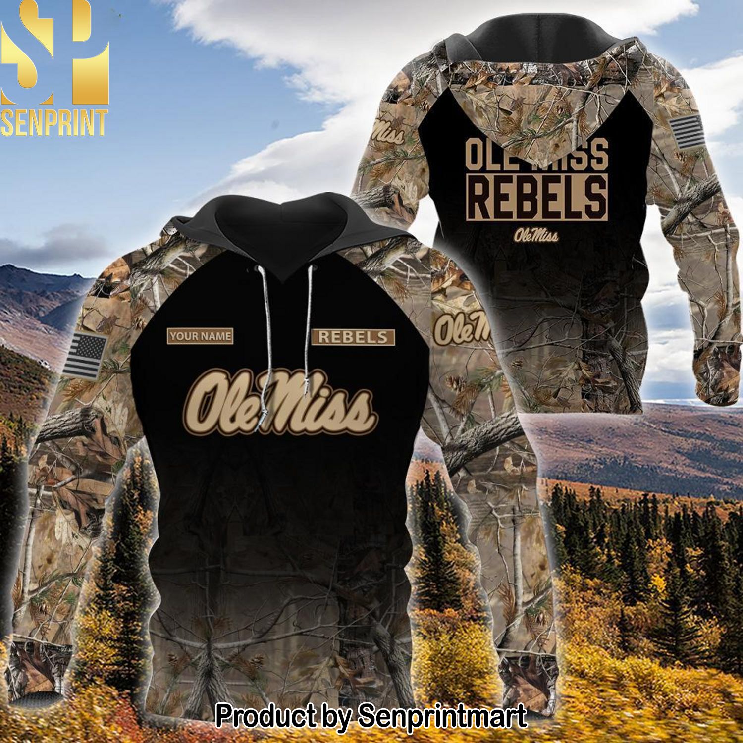 NCAA Ole Miss Rebels Personalized Your Hunting Camo Style Full Printed 3D Shirt