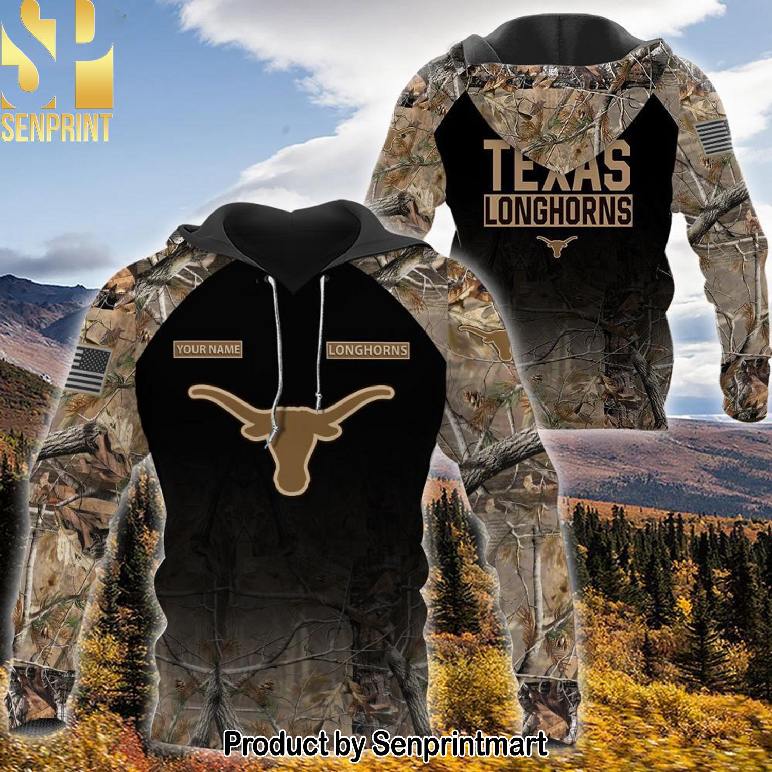 NCAA Texas Longhorns Personalized Your Hunting Camo Style 3D Full Printing Shirt