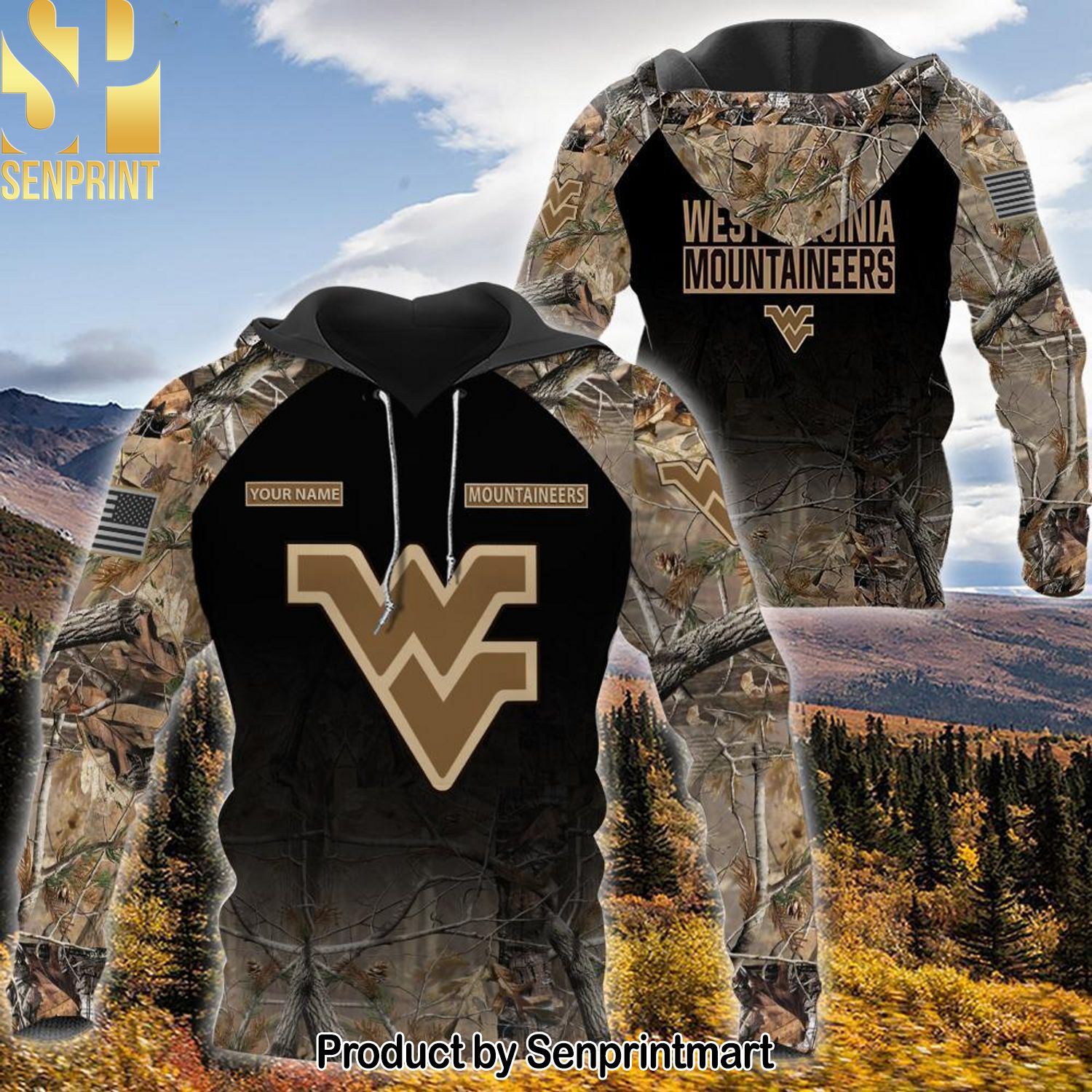 NCAA West Virginia Mountaineers Personalized Your Hunting Camo Style Full Printed Classic Shirt