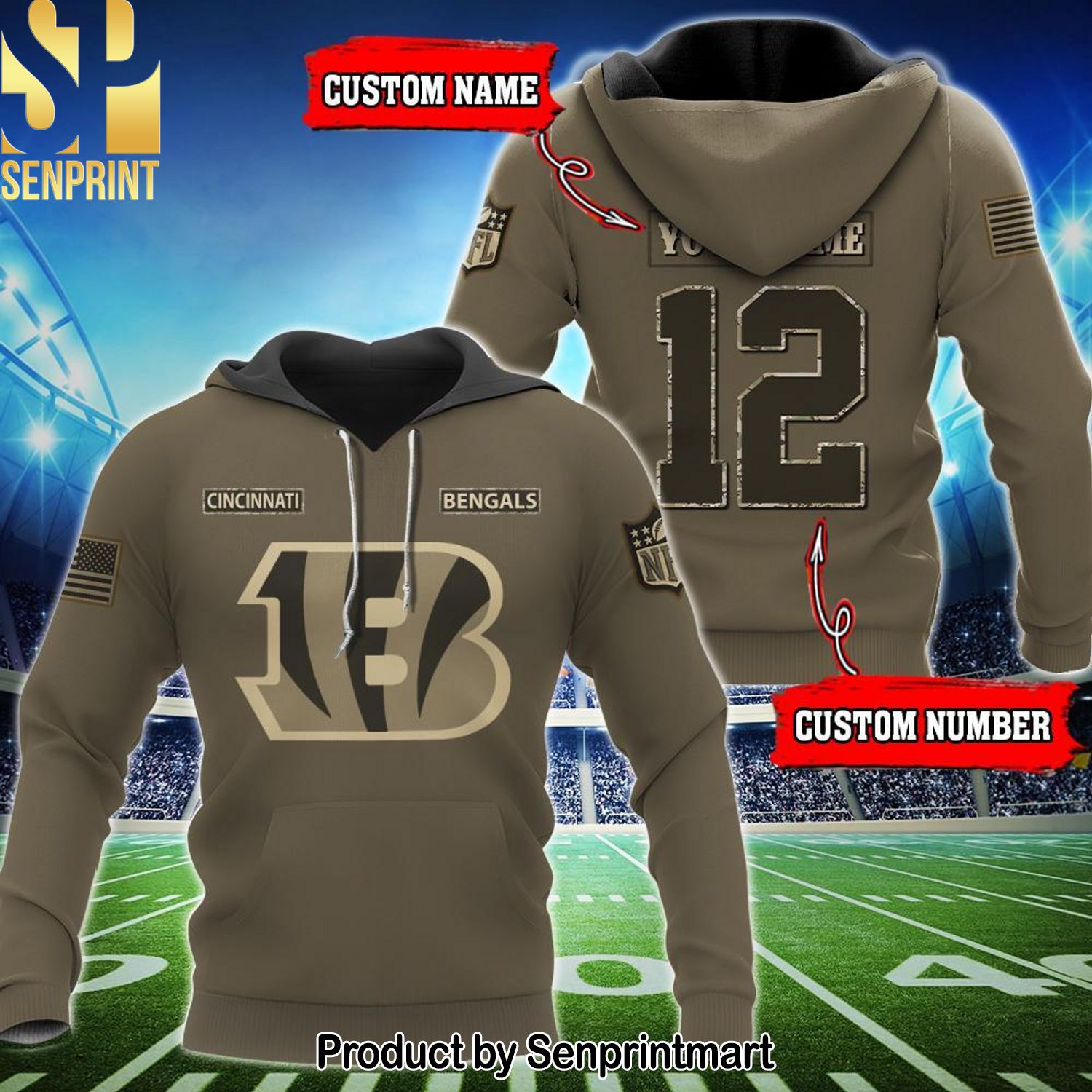 Personalized Your Name And Custom Number NFL Cincinnati Bengals Classic Full Printing Shirt