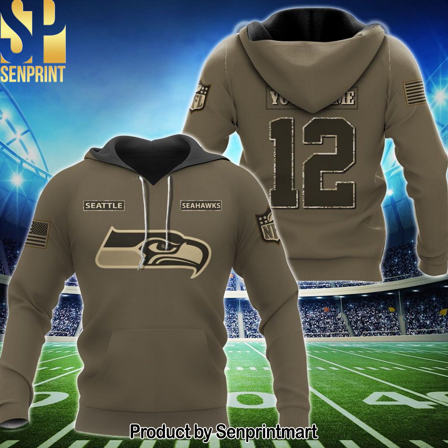 Personalized Your Name And Custom Number NFL Seattle seahawks New Fashion Full Printed Shirt