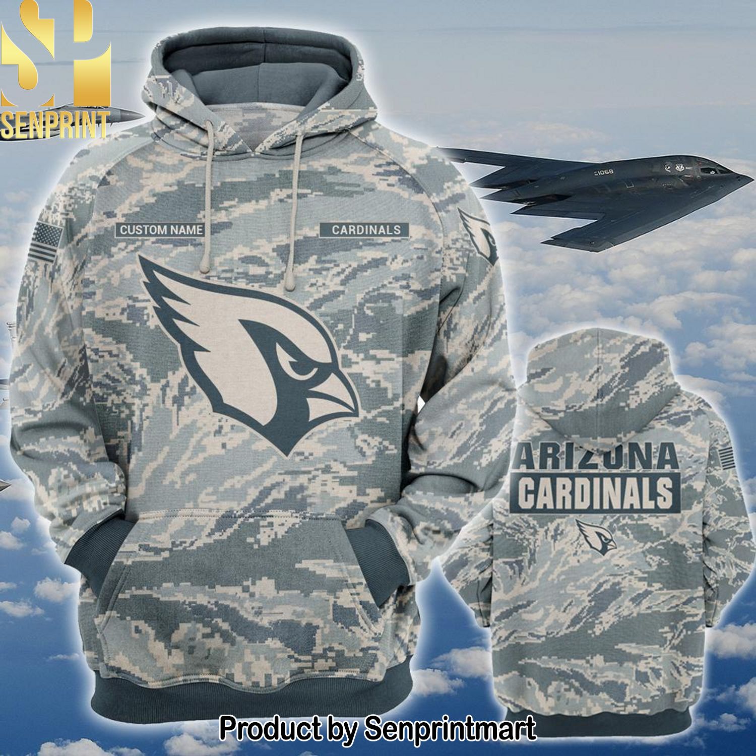 Personalized Your Name NFL Arizona Cardinals US Air Force ABU Camouflage Best Outfit 3D Shirt