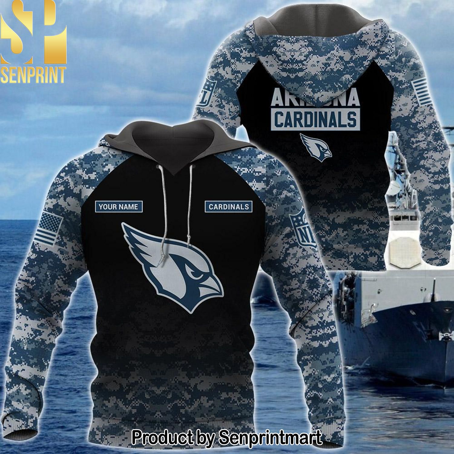 Personalized Your Name NFL Arizona Cardinals US Navy NWU Camouflage New Style Full Print Shirt