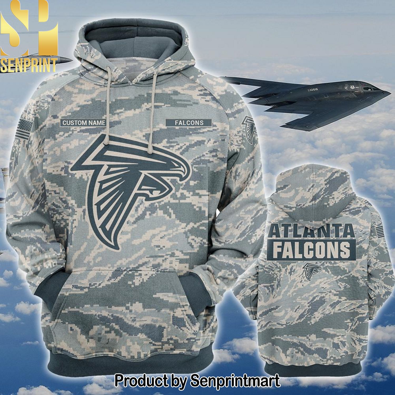 Personalized Your Name NFL Atlanta Falcons US Air Force ABU Camouflage All Over Printed Shirt