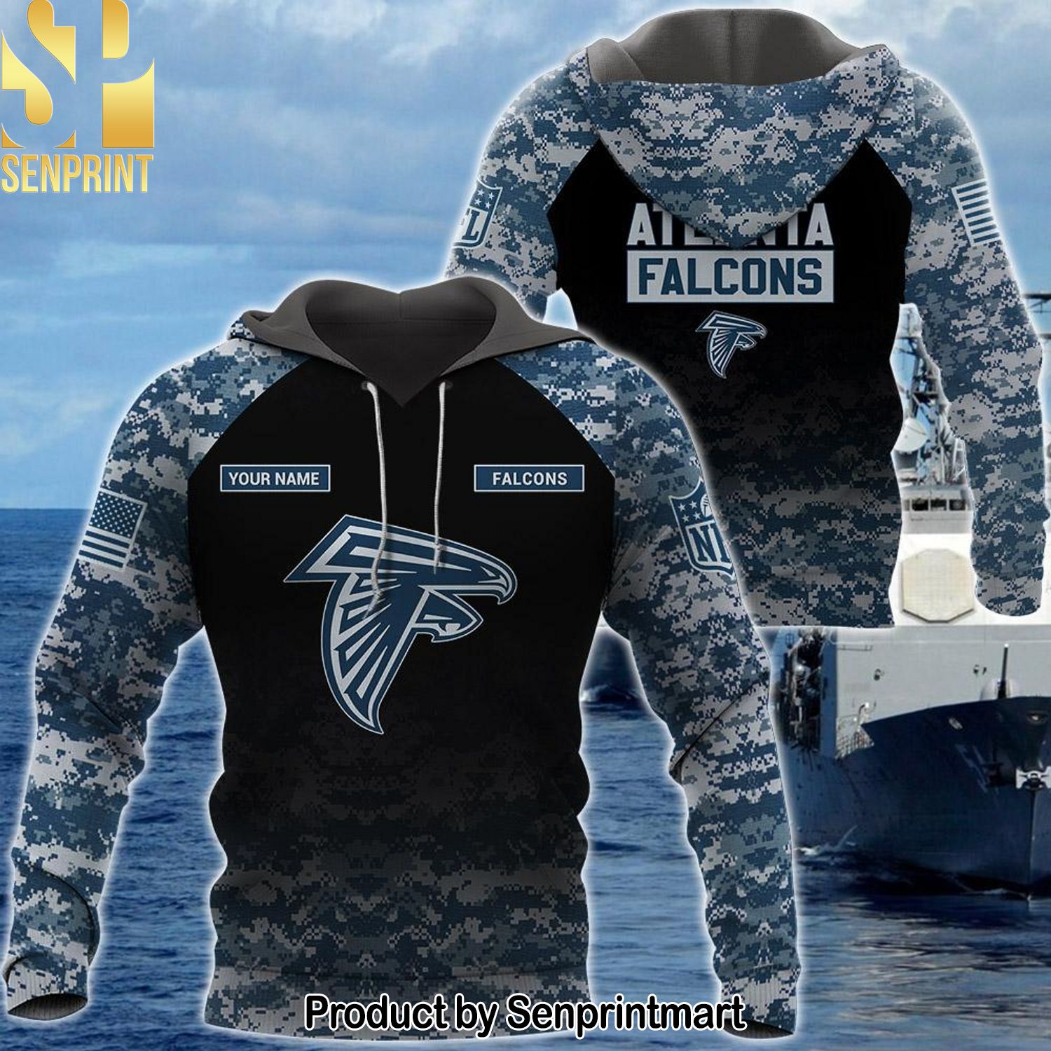 Personalized Your Name NFL Atlanta Falcons US Navy NWU Camouflage 3D Shirt