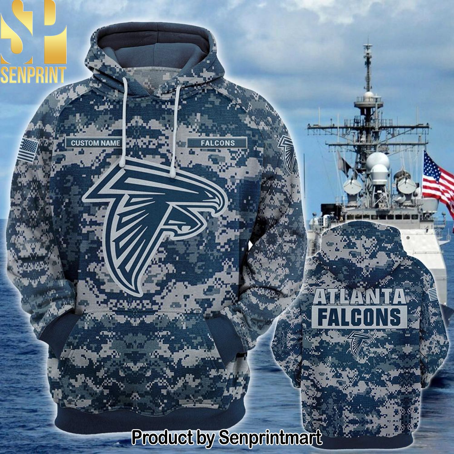 Personalized Your Name NFL Atlanta Falcons US Navy NWU Camouflage All Over Print Shirt