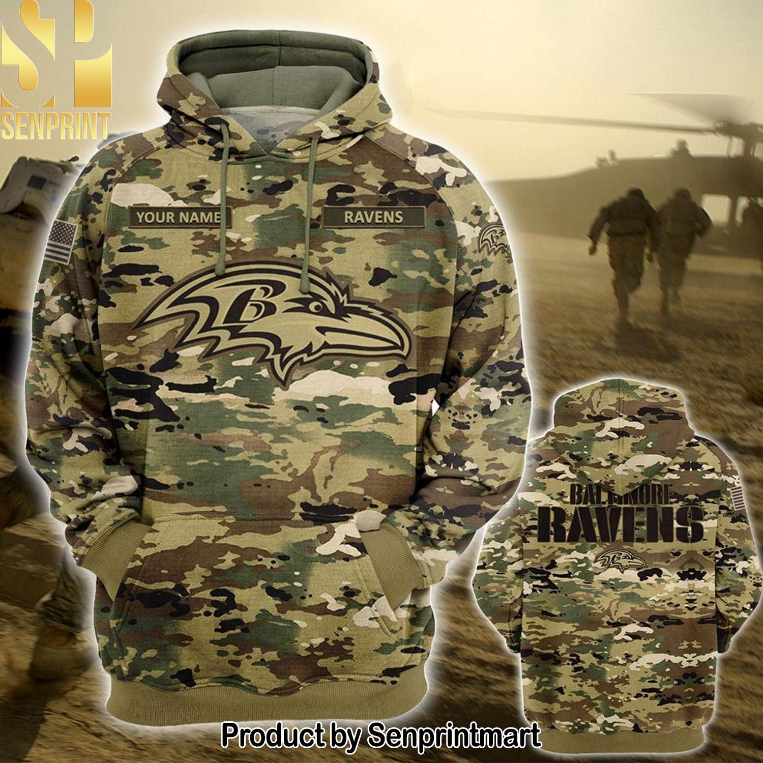 Personalized Your Name NFL Baltimore Ravens OCP Camouflage Full Printed Shirt