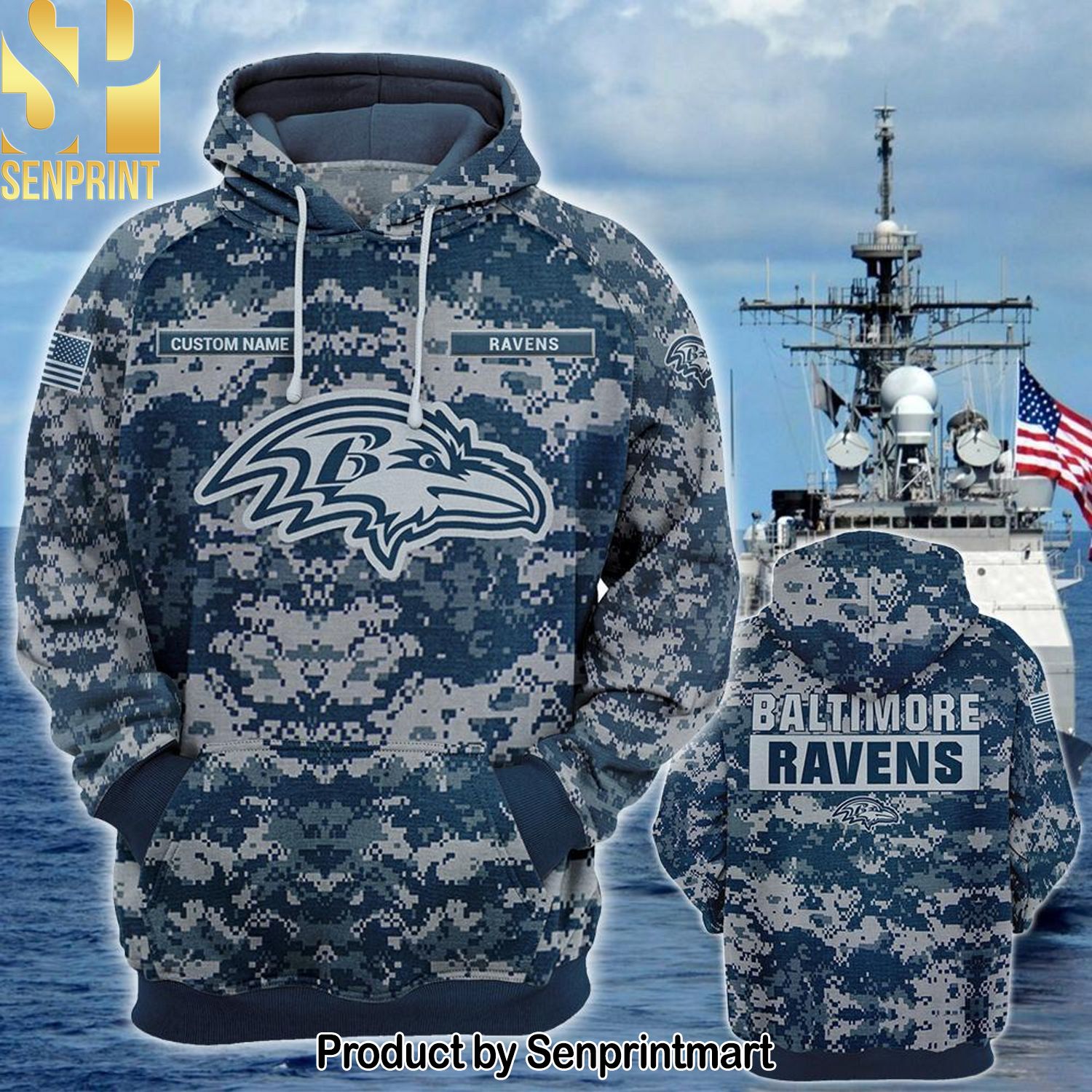 Personalized Your Name NFL Baltimore Ravens US Navy NWU Camouflage Street Style Shirt