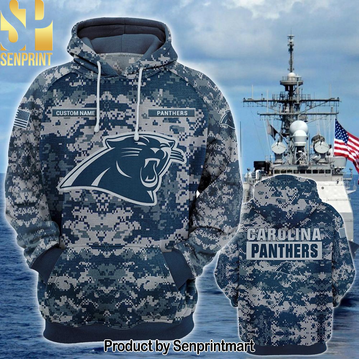 Personalized Your Name NFL Carolina Panthers US Navy NWU Camouflage New Style Shirt