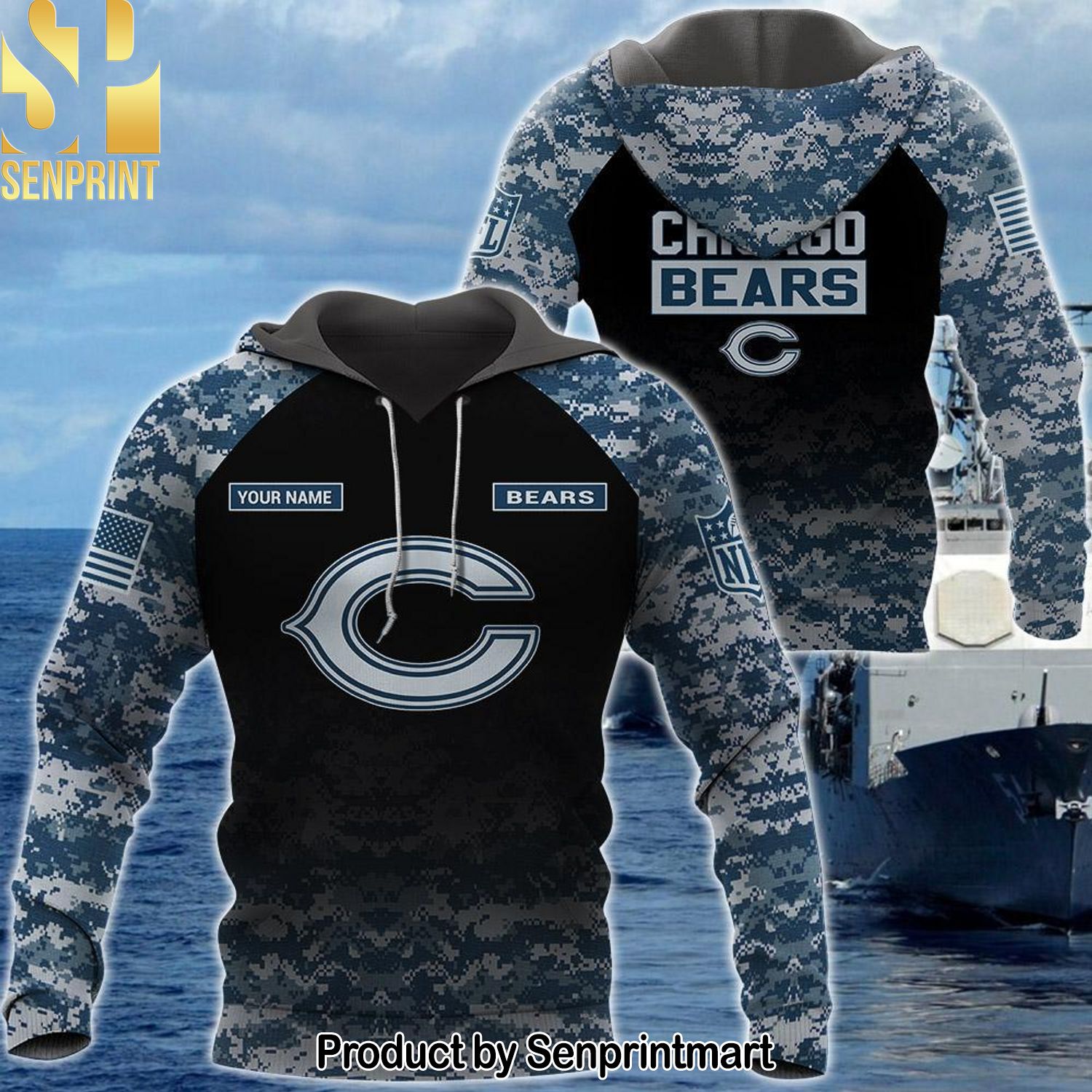 Personalized Your Name NFL Chicago Bears US Navy NWU Camouflage For Fans Shirt