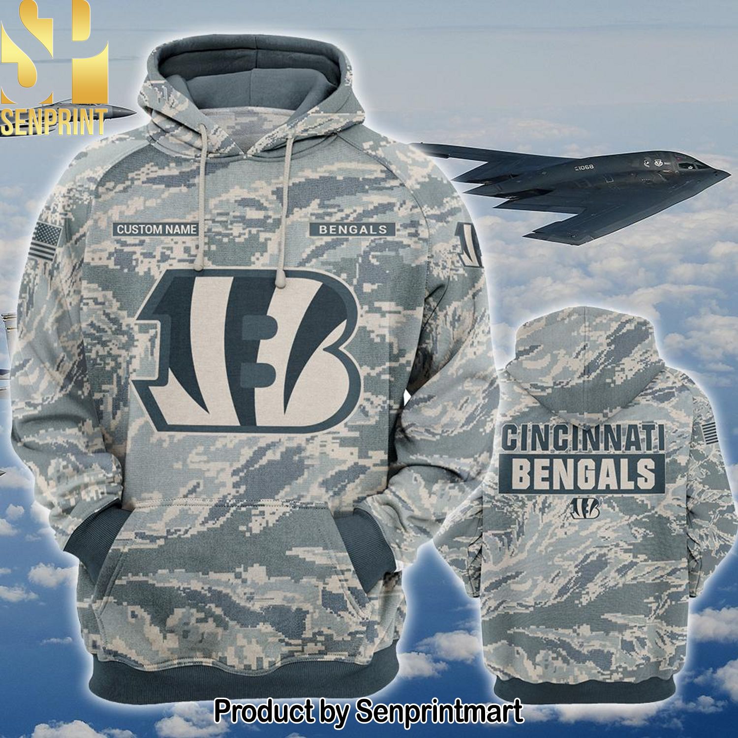 Personalized Your Name NFL Cincinnati Bengals US Air Force ABU Camouflage All Over Print Unisex Shirt