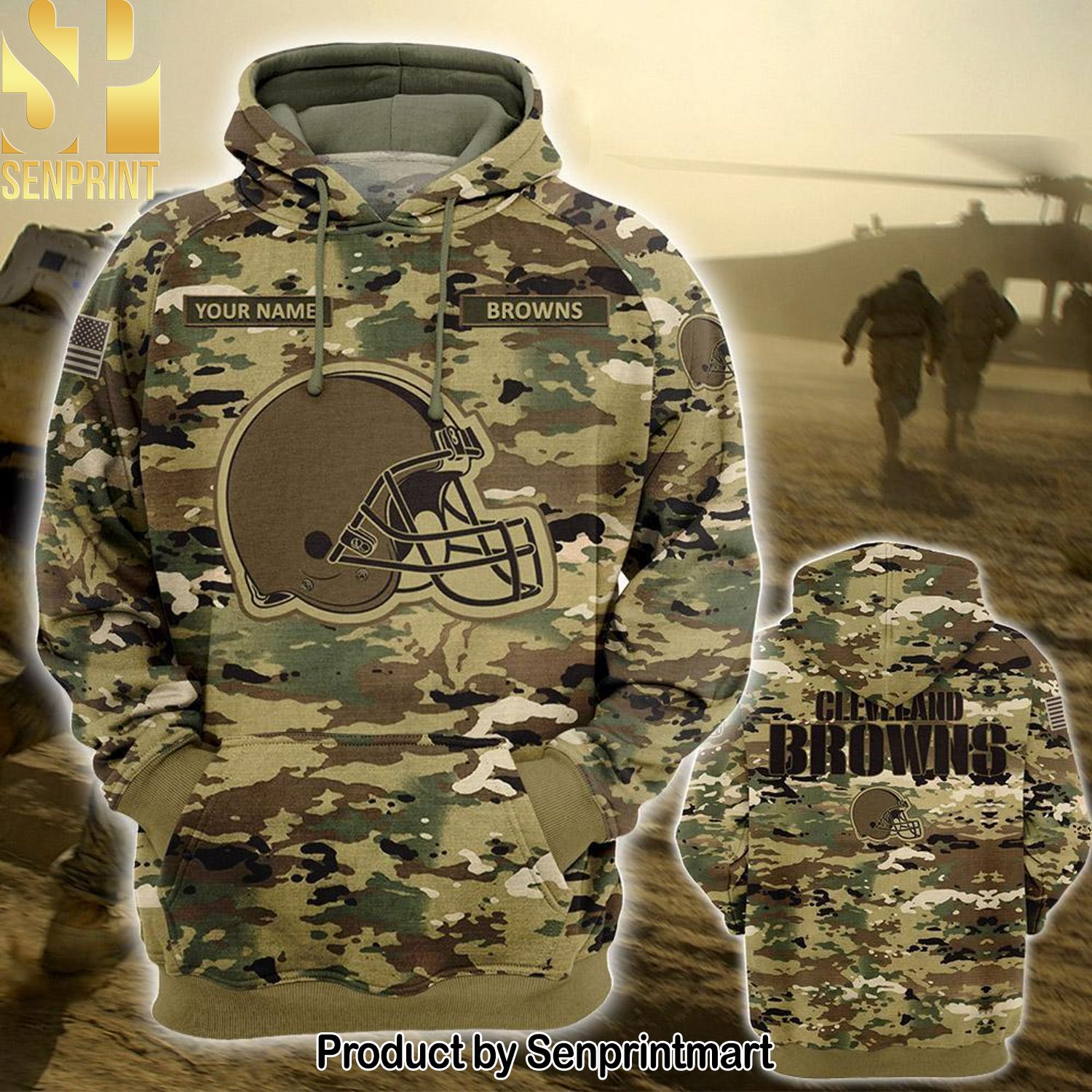 Personalized Your Name NFL Cleveland Browns OCP Camouflage Unisex All Over Printed Shirt