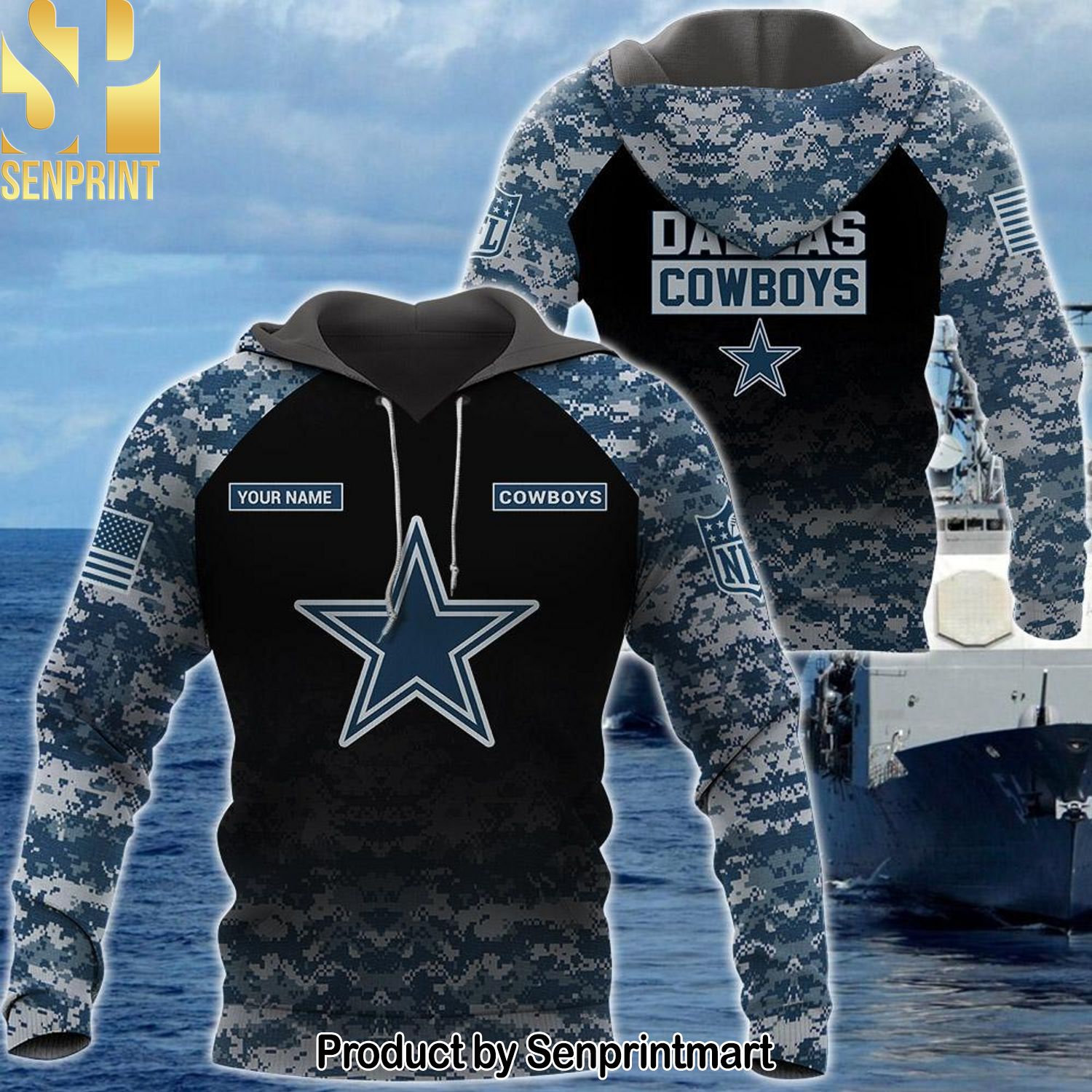 Personalized Your Name NFL Dallas Cowboys US Navy NWU Camouflage All Over Printed Classic Shirt