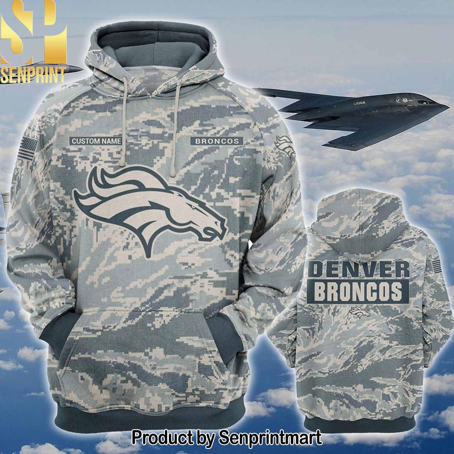 Personalized Your Name NFL Denver Broncos US Air Force ABU Camouflage Full Printed Classic Shirt