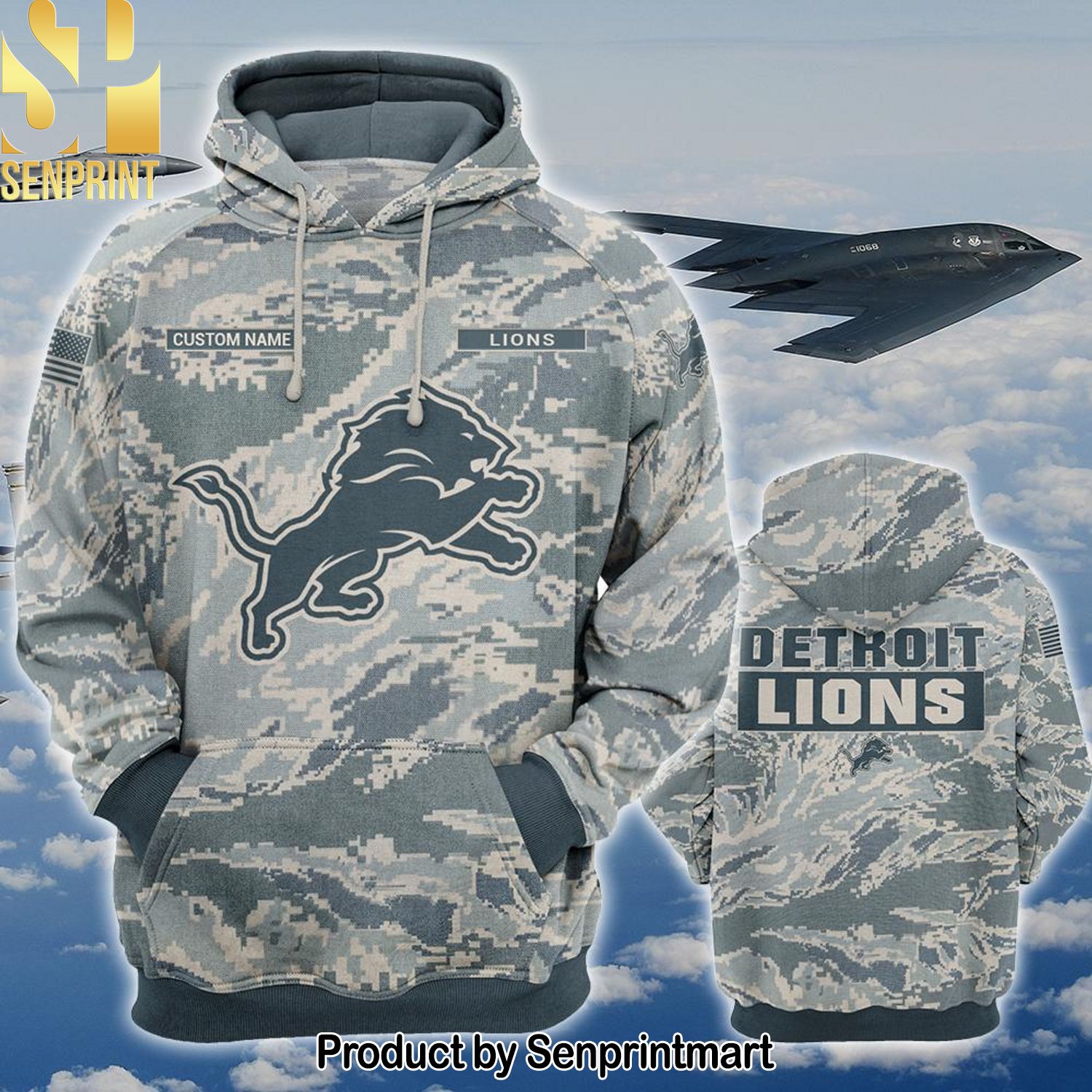 Personalized Your Name NFL Detroit Lions US Air Force ABU Camouflage Classic Full Print Shirt
