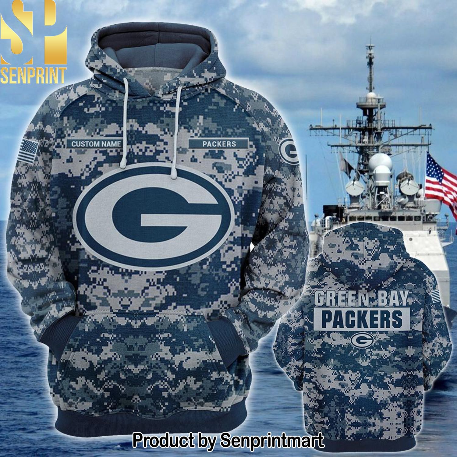 Personalized Your Name NFL Green Bay Packers US Navy NWU Camouflage Full Print 3D Shirt