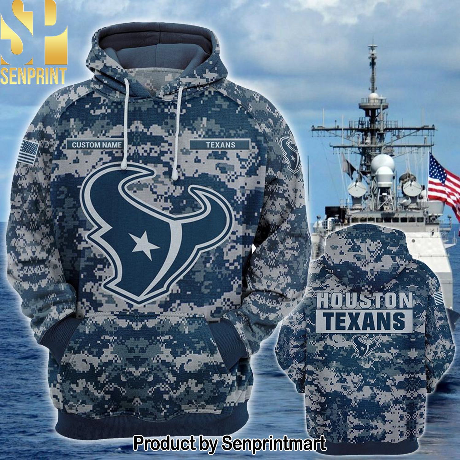 Personalized Your Name NFL Houston Texans US Navy NWU Camouflage 3D Full Printed Shirt