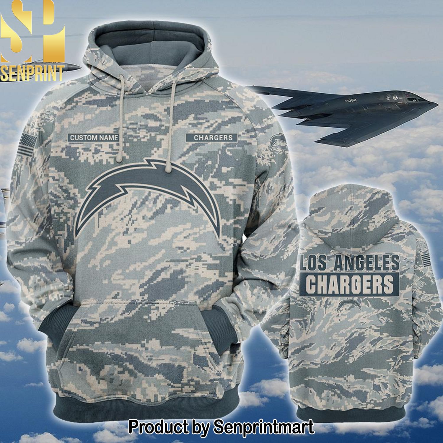 Personalized Your Name NFL Los Angeles Chargers US Air Force ABU Camouflage Full Printed Classic Shirt