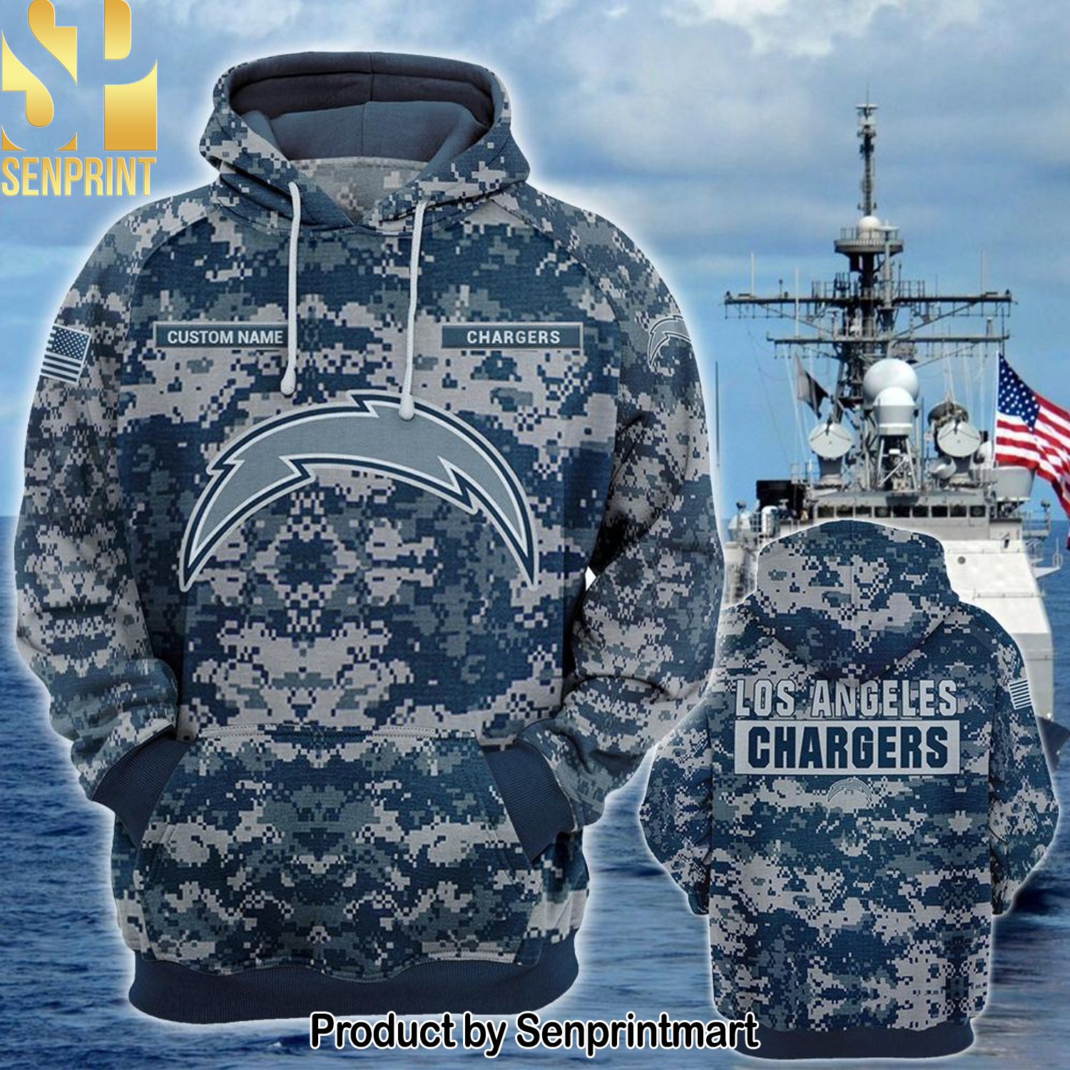 Personalized Your Name NFL Los Angeles Chargers US Navy NWU Camouflage Full Printing Classic Shirt
