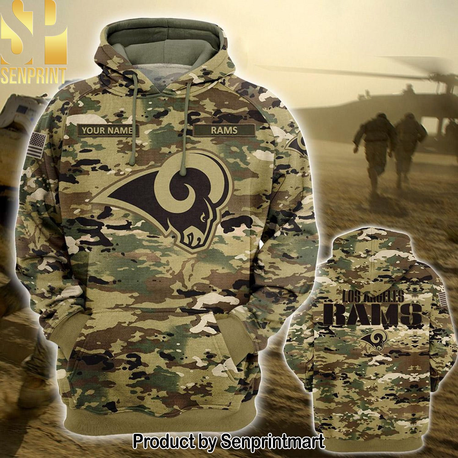 Personalized Your Name NFL Los Angeles Rams OCP Camouflage Unisex Full Printed Shirt