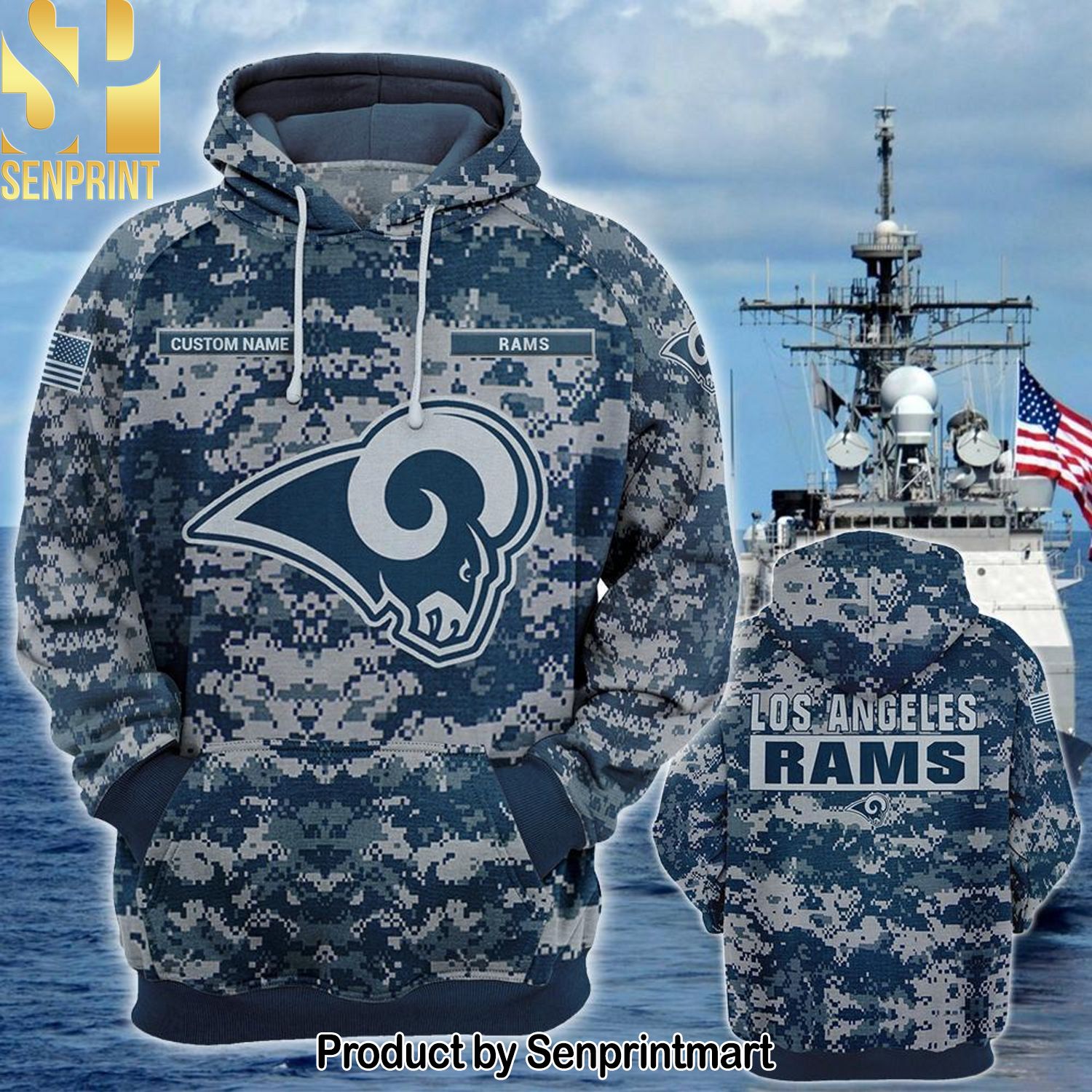 Personalized Your Name NFL Los Angeles Rams US Navy NWU Camouflage All Over Printed Classic Shirt
