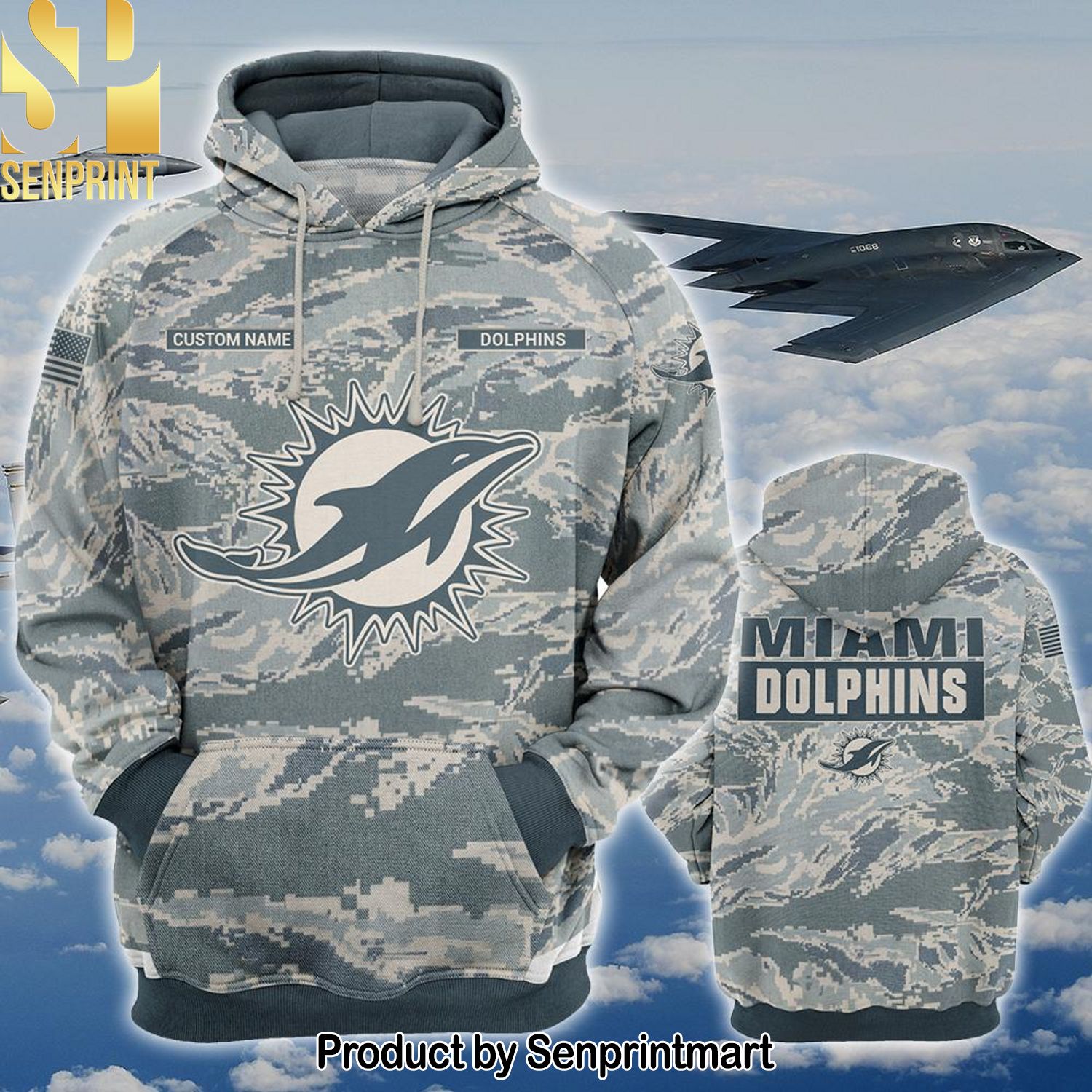 Personalized Your Name NFL Miami Dolphins US Air Force ABU Camouflage Hot Fashion 3D Shirt