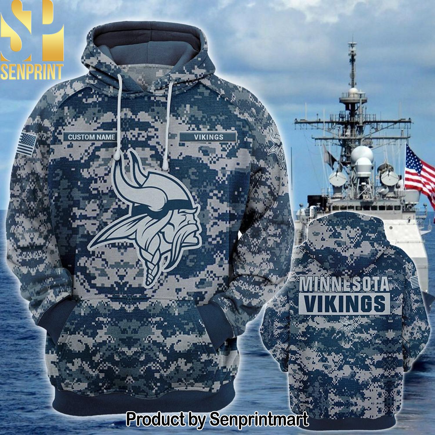 Personalized Your Name NFL Minnesota Vikings US Navy NWU Camouflage Best Outfit 3D Shirt