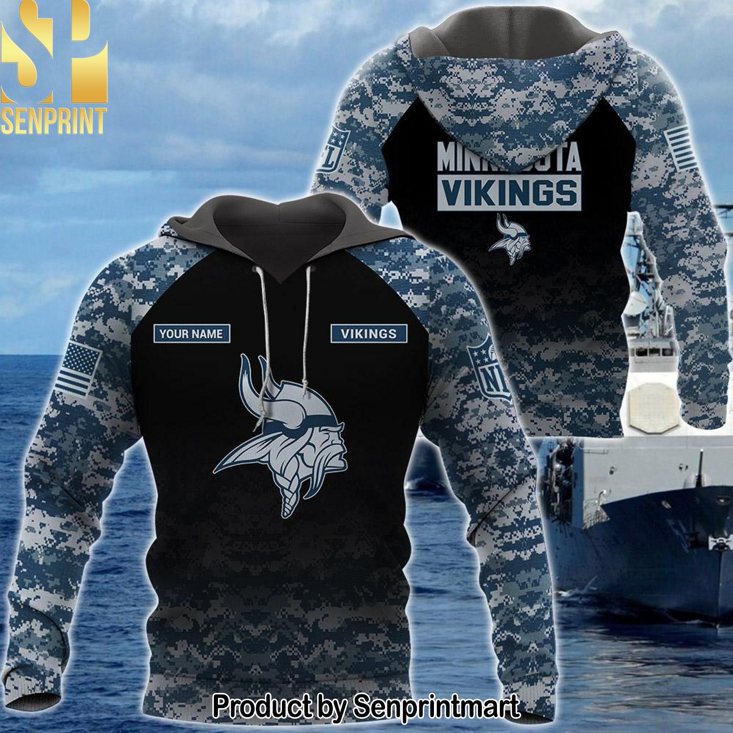 Personalized Your Name NFL Minnesota Vikings US Navy NWU Camouflage New Outfit Full Printed Shirt