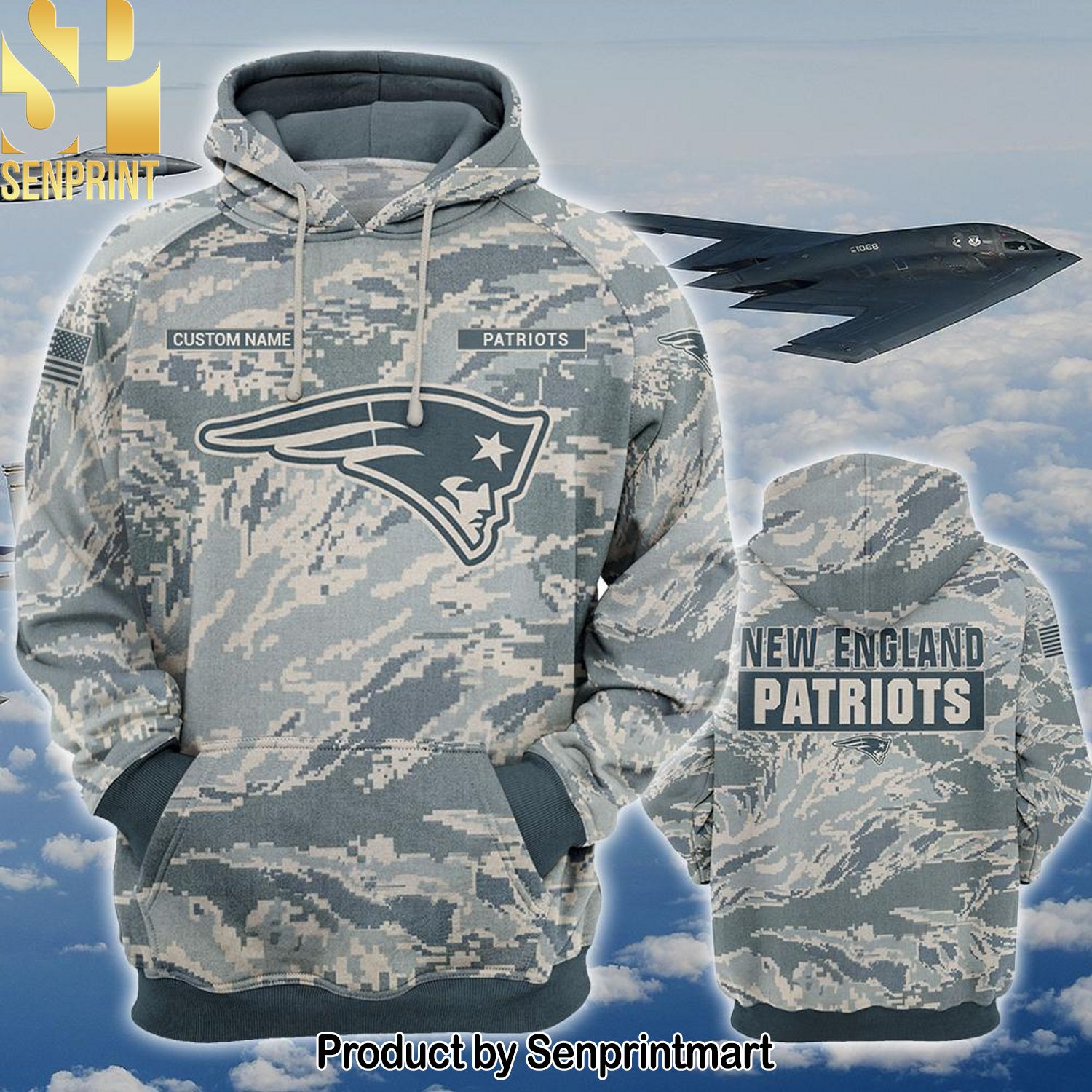 Personalized Your Name NFL New England Patriots US Air Force ABU Camouflage New Style Full Print Shirt