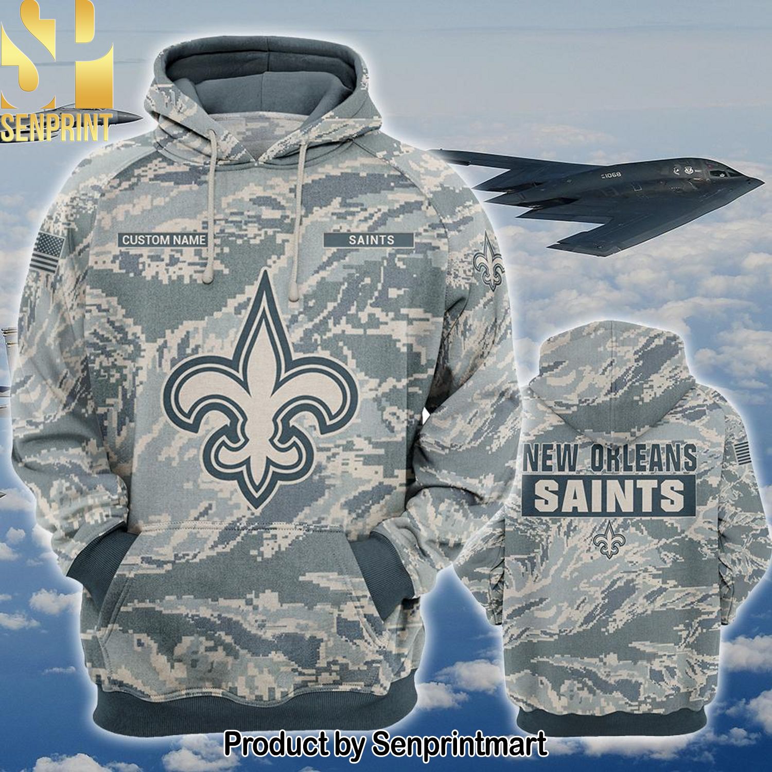 Personalized Your Name NFL New Orleans Saints US Air Force ABU Camouflage Full Printed Shirt