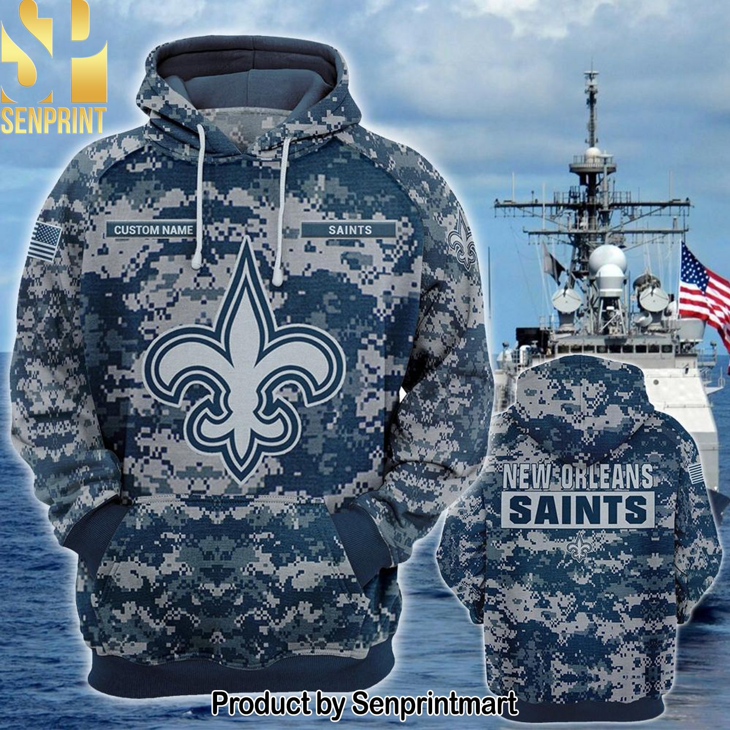 Personalized Your Name NFL New Orleans Saints US Navy NWU Camouflage Full Print Shirt
