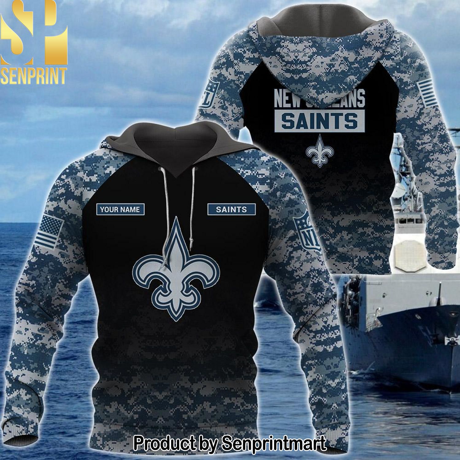 Personalized Your Name NFL New Orleans Saints US Navy NWU Camouflage Full Printing Shirt