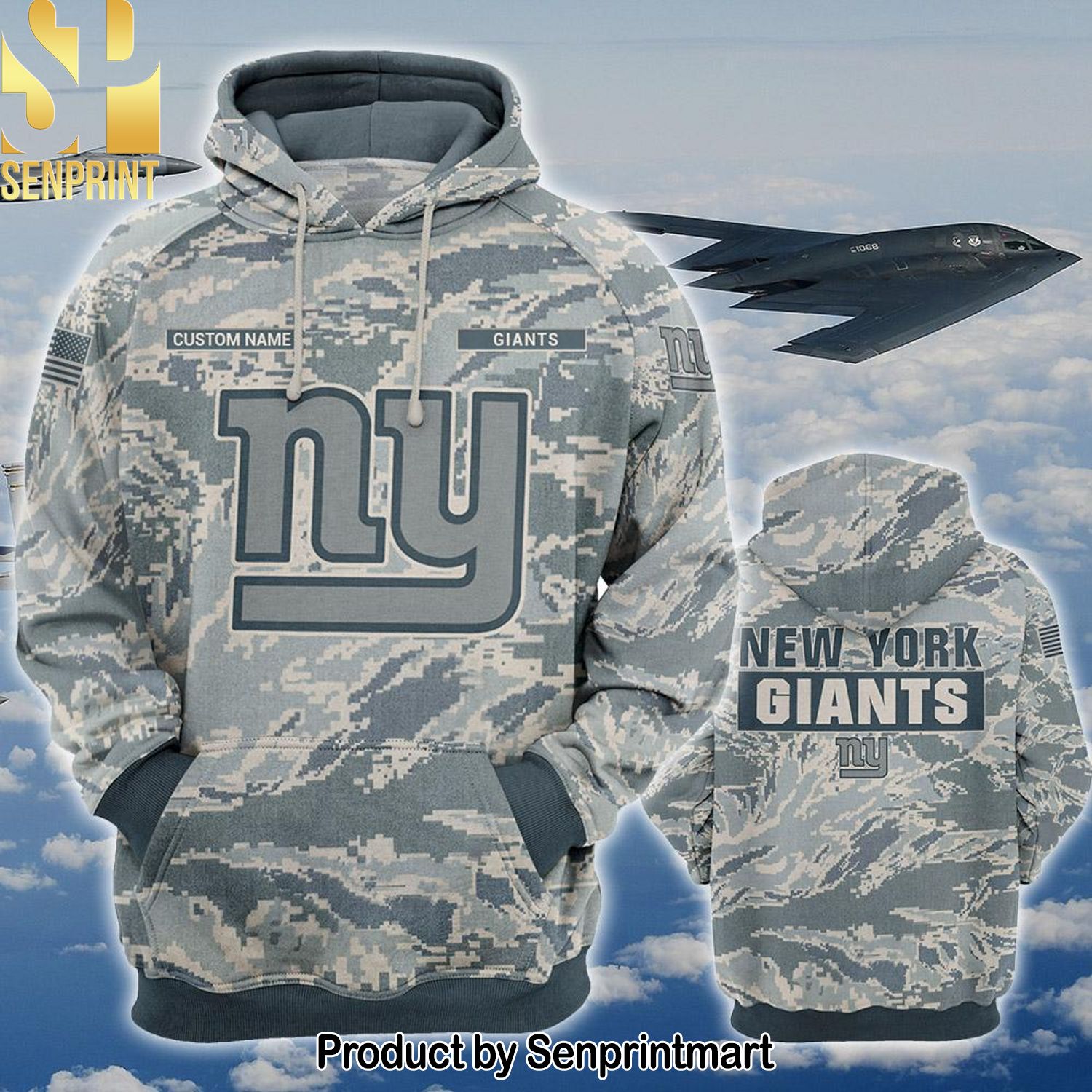 Personalized Your Name NFL New York Giants US Air Force ABU Camouflage Street Style Shirt