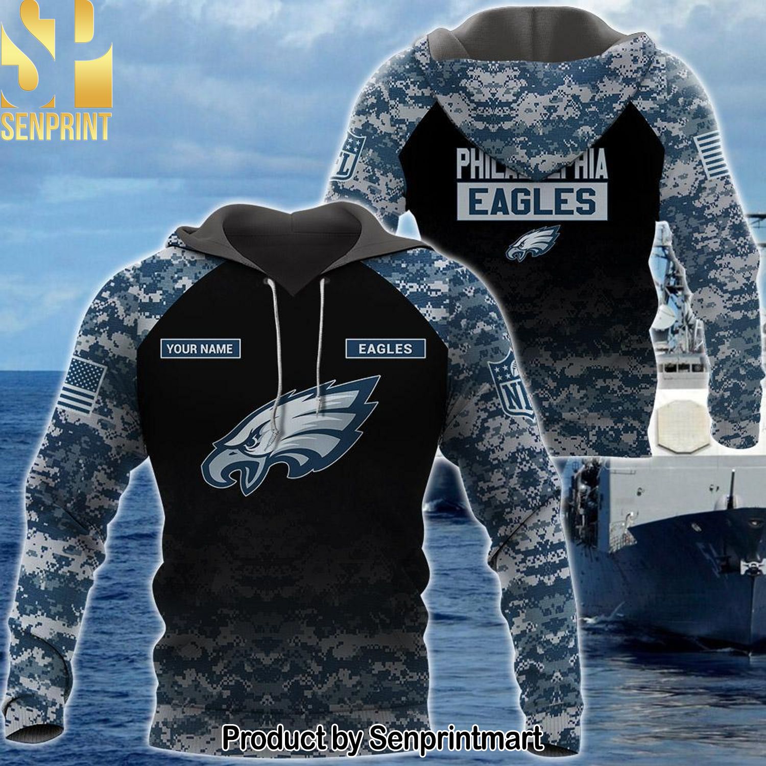 Personalized Your Name NFL Philadelphia Eagles US Navy NWU Camouflage All Over Print Unisex Shirt