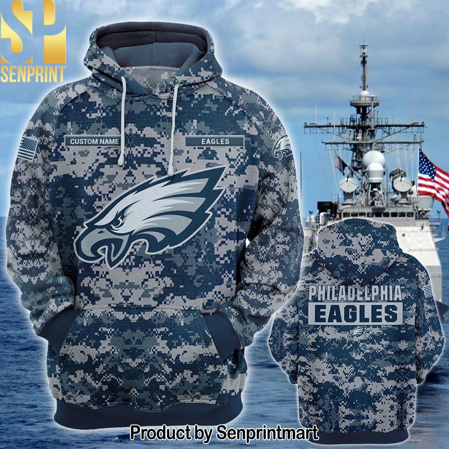 Personalized Your Name NFL Philadelphia Eagles US Navy NWU Camouflage Full Printed Unisex Shirt