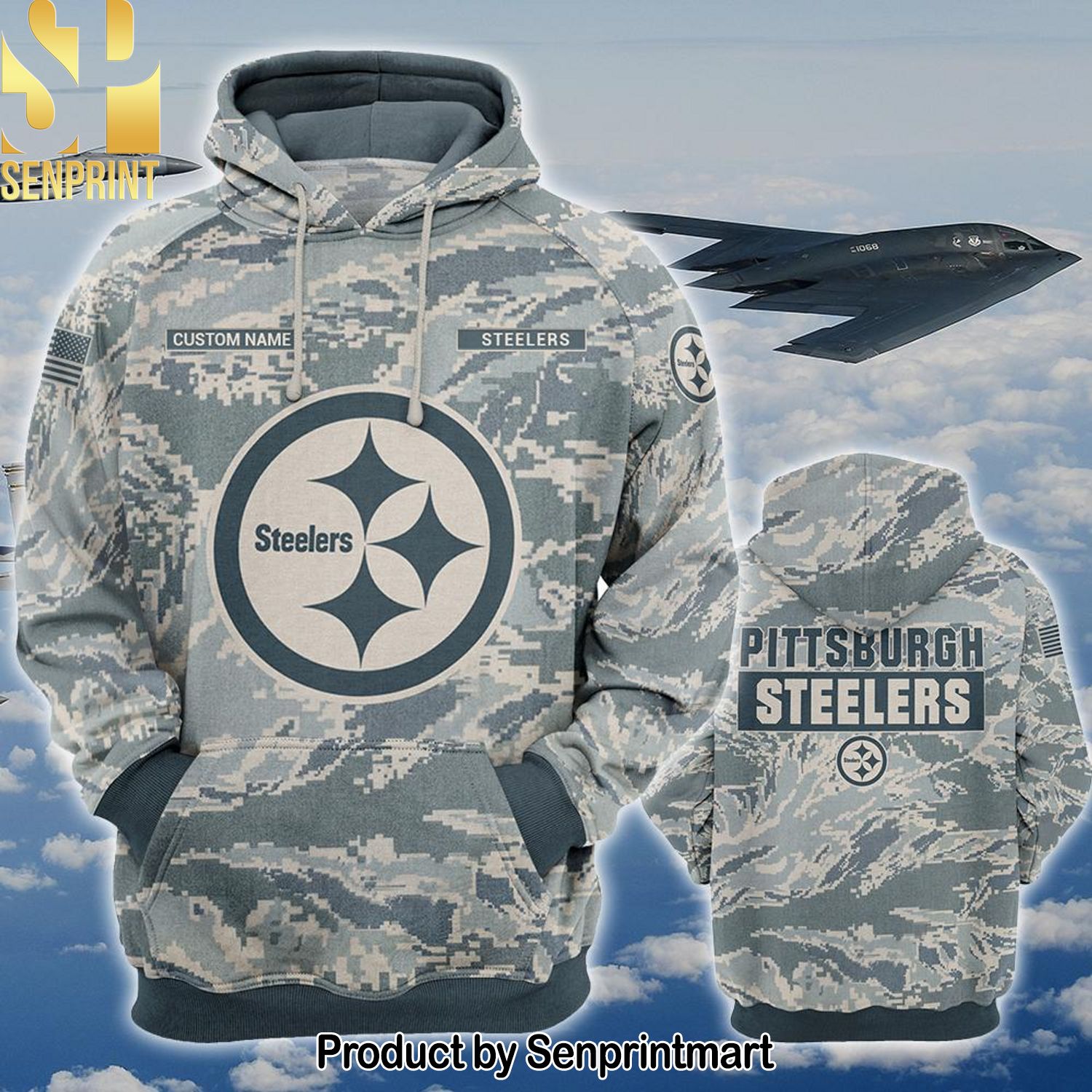 Personalized Your Name NFL Pittsburgh Steelers US Air Force ABU Camouflage Full Print Unisex Shirt