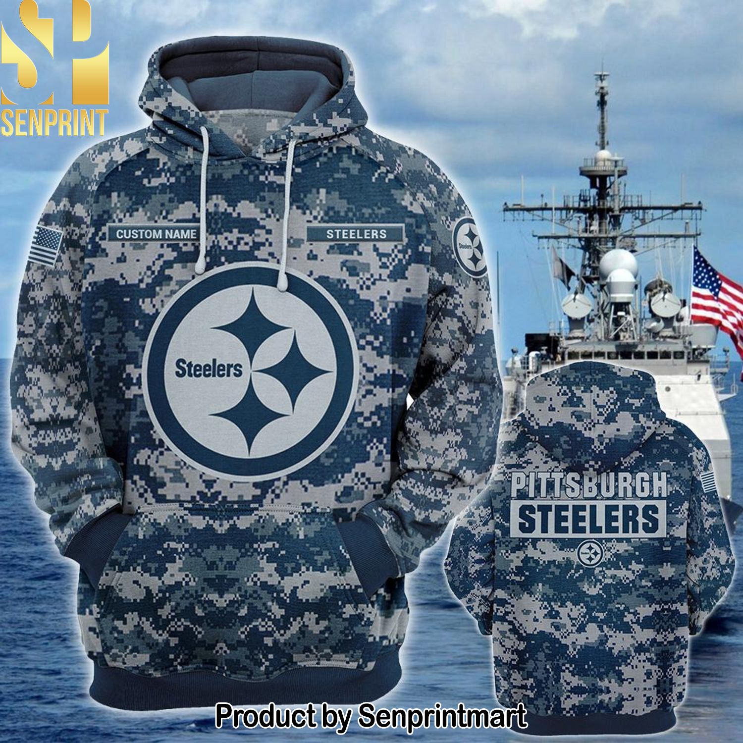 Personalized Your Name NFL Pittsburgh Steelers US Navy NWU Camouflage Unisex All Over Print Shirt