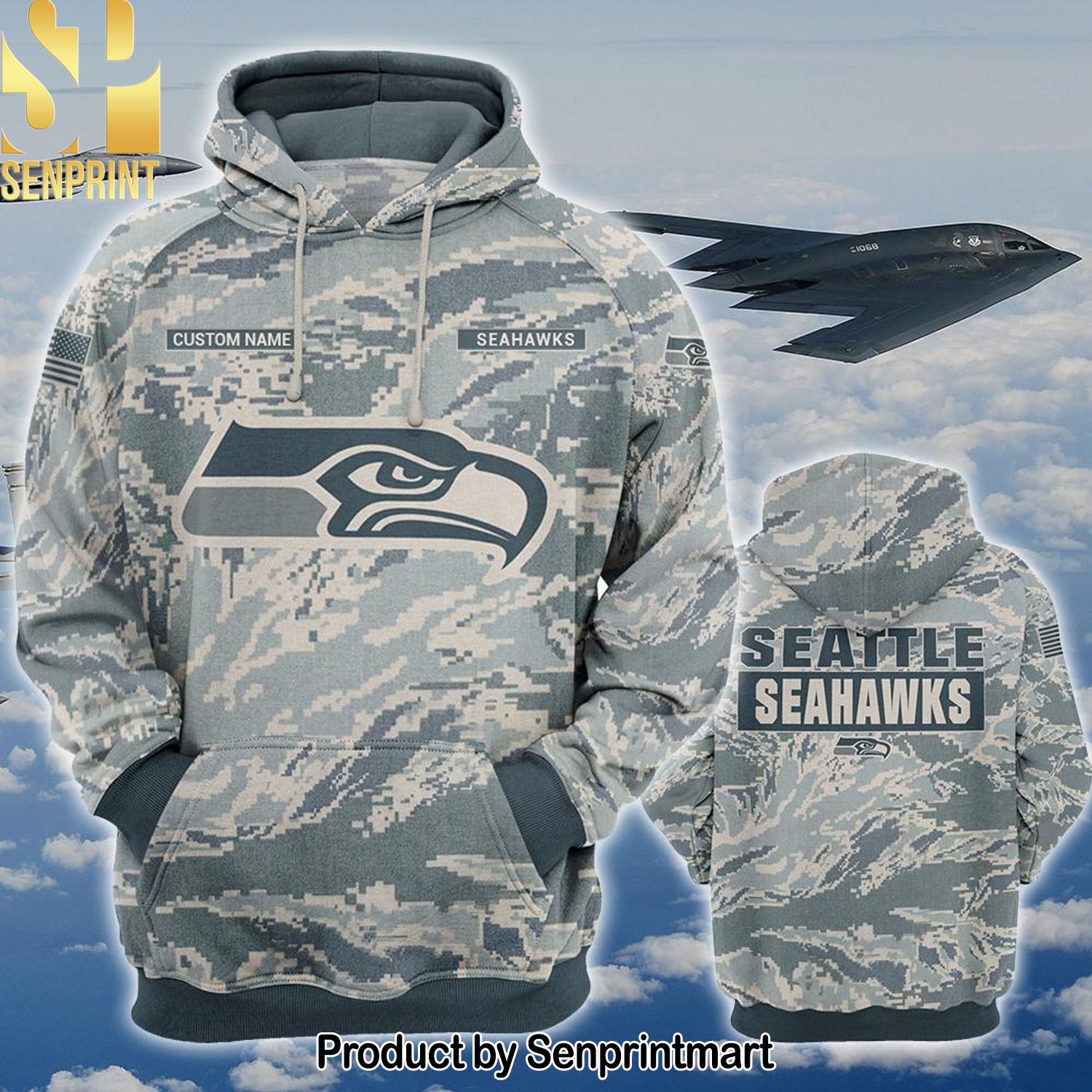 Personalized Your Name NFL Seattle Seahawks US Air Force ABU Camouflage All Over Printed 3D Shirt