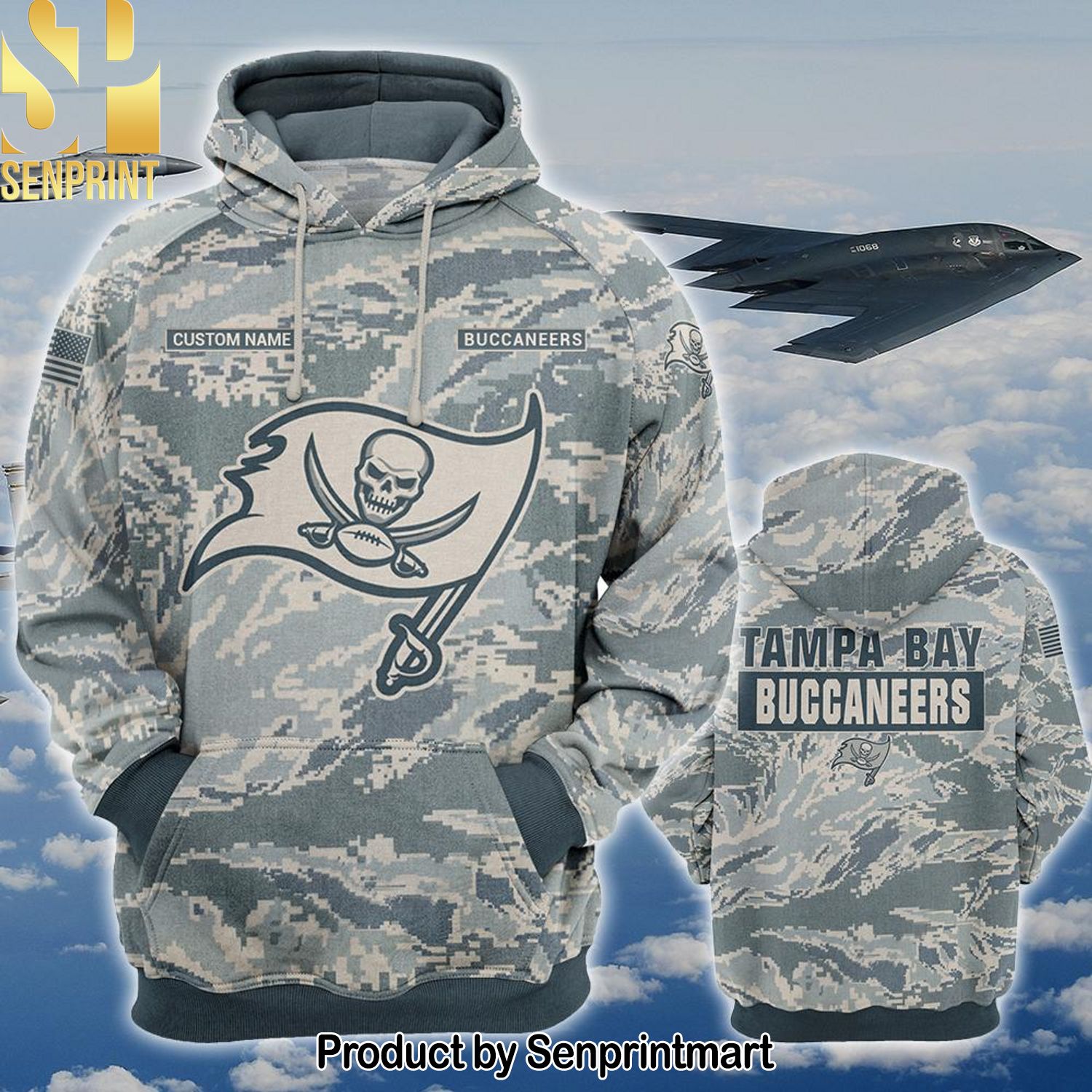 Personalized Your Name NFL Tampa Bay Buccaneers US Air Force ABU Camouflage Full Printing 3D Shirt