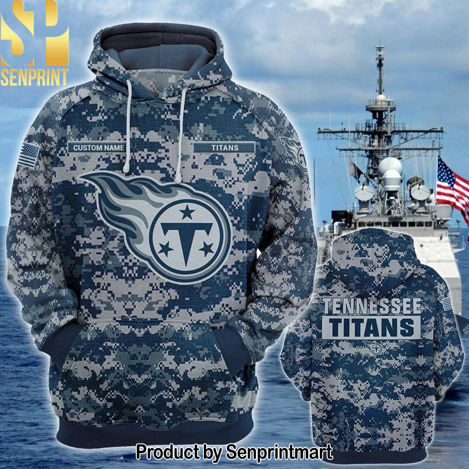 Personalized Your Name NFL Tennessee Titans US Navy NWU Camouflage 3D Full Printing Shirt