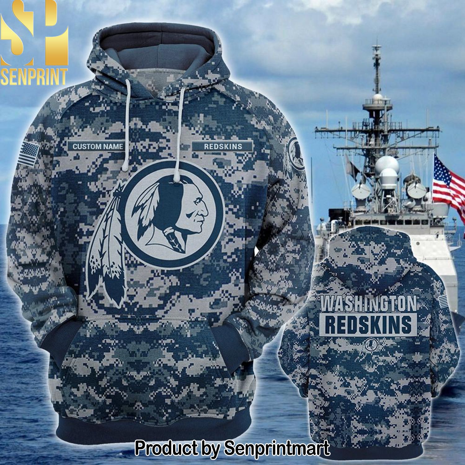 Personalized Your Name NFL Washington Redskins US Navy NWU Camouflage Cool Style Shirt