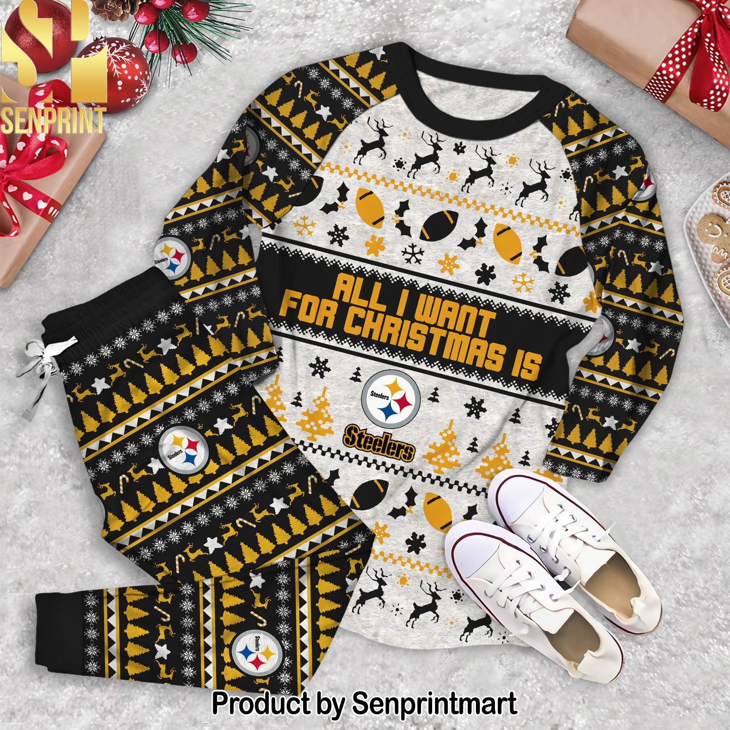All I Want For Christmas Is Pittsburgh Steelers 3D Full Print Pajamas Set